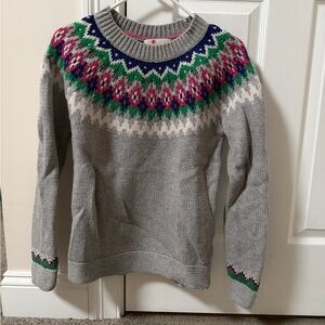 Boden Gray Fair Isle Cowl Sweater with Pink Green Blue Accents